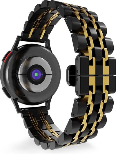 Strap-it Smartwatch bandje 20mm - Luxe duo stalen schakel horlogeband geschikt voor Huawei Watch GT 2 42mm / GT 3 42mm / GT 3 Pro 43mm - Amazfit Bip / GTS / GTS 2 / GTS 3 / GTS 4 / GTR 42mm - zwart/goud