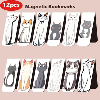 Viwado® 12x Magnetische Boekenleggers 12x – Viwado® – Schattige Katten Illustraties – Dubbelzijdig – Kawaii Stijl – Perfect Cadeau voor Lezers