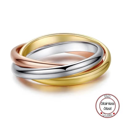 Borasi Tricolor Ring | 16 mm | Rose | Zilver | Goudkleurig | Tricolor | Dames Ring | Vrouwen Cadeau | Dames Sieraden |