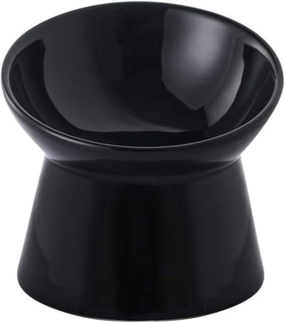 gekantelde kattenvoerbak van keramiek - Anti-braak ondiepe kom voor katten - Stressvrije kittenkom - Magnetron- & vaatwasserbestendig - 12 cm - Zwart