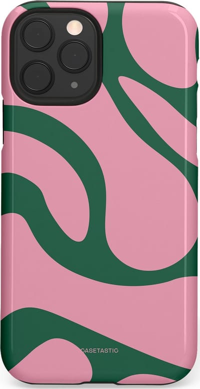Casetastic hoesje geschikt voor Apple iPhone 11 Pro - Dubbellaagse bescherming - Groen Roze Dansende Vormen - Fashion Case - Lichtroze Donkergroen