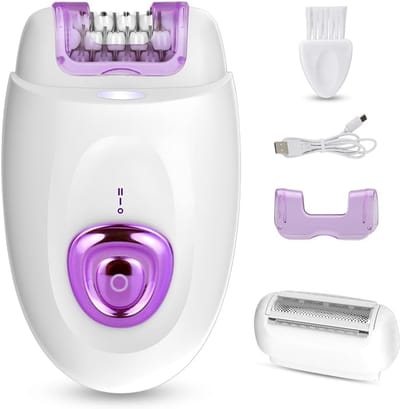 Epilator-Gezichtsepilator vrouw- Epilator voor dames- voor ontharing met scheeropzetstuk en trimmeropzetstuk- 2-in-1 elektrisch scheerapparaat en haarverwijderaar-paars