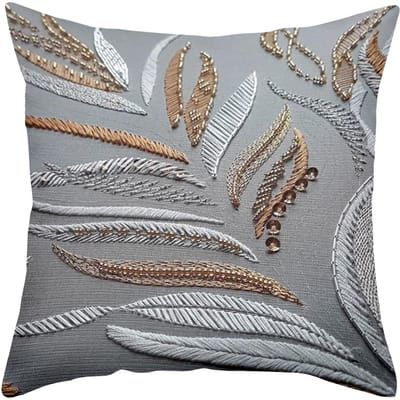 1 kussensloop 2D plat gedrukte grijze kussensloop imitatie goud en zilver borduurwerk polyester kussensloop bankkussenhoes 45x45cm