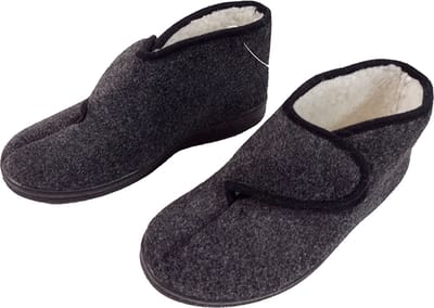 Pantoffels - hoge sloffen voor heren - huisschoenen - vilt met nepbont - klittenbandsluiting - antraciet grijs - maat 43
