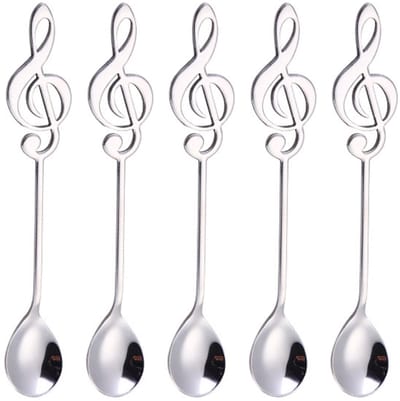 Dailygoods- Koffielepel 5-delig - Muzieknot Design - Roestvrij Staal - Dessertdrank Roerlepel - Geschikt Voor Restaurant/Café - Afmetingen 15,5 x 2,8 cm - Lepelset
