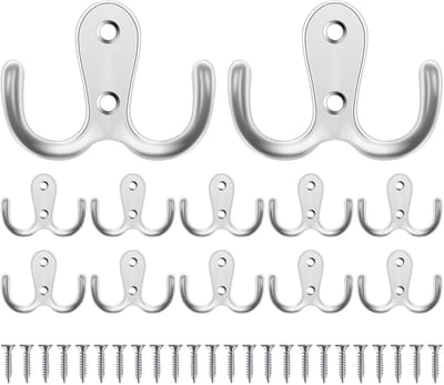 12 stuks deurhaken, dubbele kapstokhaken met 24 schroeven, wandhaken voor deur en muur, zware metalen deurhaken schroef in voor hangende gewaad handdoek jas hoed tas