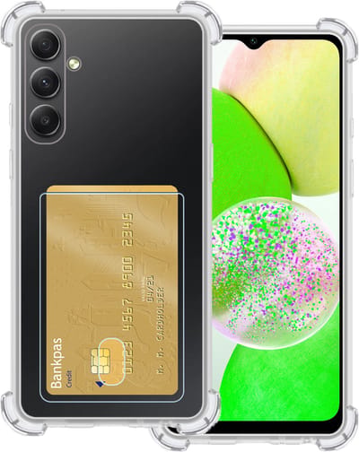 Hoesje Geschikt voor Samsung Galaxy A14 - Met Pashouder en Kaarthouder - Telefoon Hoes Shockproof - Siliconen Case - Back Cover - Shock Proof - Pasjes Houder - Transparant