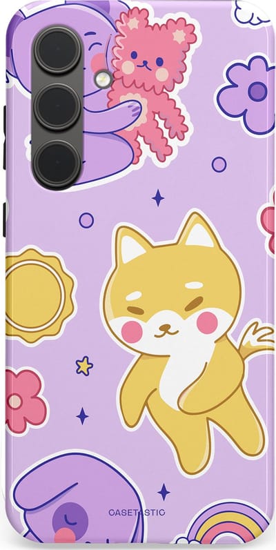 Casetastic hoesje geschikt voor Samsung Galaxy S24 Plus - Dubbellaagse bescherming - Knuffelvriendjes - Fashion Case - Lichtroze Lila Goud