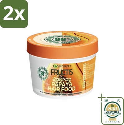 Garnier - Fructis Hair Food Papaya - 3-in-1 Haarmasker - Beschadigd Haar - 400 ml - Voordeelverpakking - 2 stuks - Beschadigd haar - Haar herstel