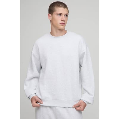 Essential Oversized Boxy Crew Neck Sweatshirt | Grey Marl | Size XS