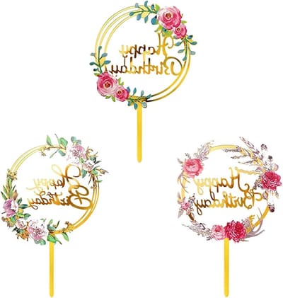 Allecto Plus - 3-delige set Gelukkige Verjaardag Taart Topper - Feest Decoratie met Multi-Patronen