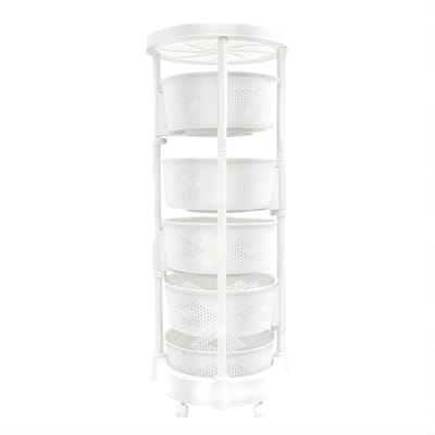 5-Laags Roterend Opbergrek – Ruimtebesparende Draaibare Kast Organizer – Voor Keuken, Woonkamer, Kantoor en Badkamer – 36,5 x 92 cm – Wit