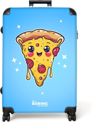 NoBoringSuitcases.com® - Koffer groot - Reiskoffer lichtgewicht - Pizza - Cartoon - Smiley - Rolkoffer met 4 wielen - Grote trolley XL - 98 liter bagage