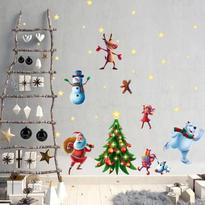 Kerststicker met de Kerstman en zijn vrienden - Kerststickers - feestversiering - 90x135cm
