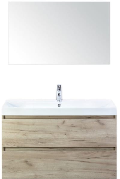 Maxx XL Badmeubelset 100 cm - Craft Oak - Wastafel Just 1 Kraangat met Spiegel