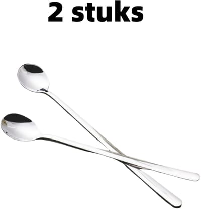 2-delige set - Lepels - Roestvrijstalen roerlepel - Koffielepel met verlengde steel - Honinglepel/ijslepel - Keukenlepel met lange steel - Keukengereedschapset - Zilver