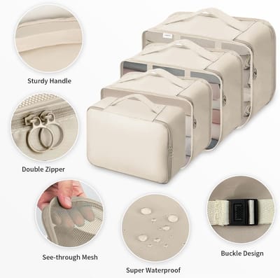 Famanu - 10-delige waterdichte bagageorganizerset met opbergvakken – Beige