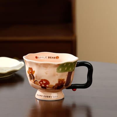 Tasse Créative Artistique en Céramique Tasse à Eau 2 Haute Valeur Nouvelle Tasse à Café Souvenir pour Bureau à Domicile pour Femmes 400ML