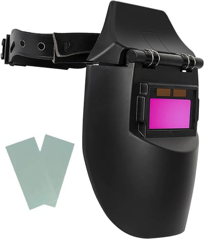 Quvo® Laskap - Lashelm Automatisch – Lasmasker Op Zonne-Energie - Zelf Dimmend - Verstelbaar - Wijd gezichtsveld – Met 2 Pads - Zwart - 27cm x 23cm x 8cm
