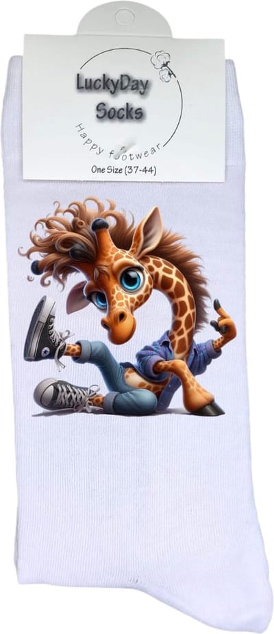Breakdance giraffe - giraffe sokken - verjaardag cadeau - Moederdag - Vaderdag - opkikkertje - kerst cadeau sokken - valentijnsdag - Sokken waar je vrolijk van wordt - leuke sokken voor heren en dames - leuk cadeau - maat 37-44