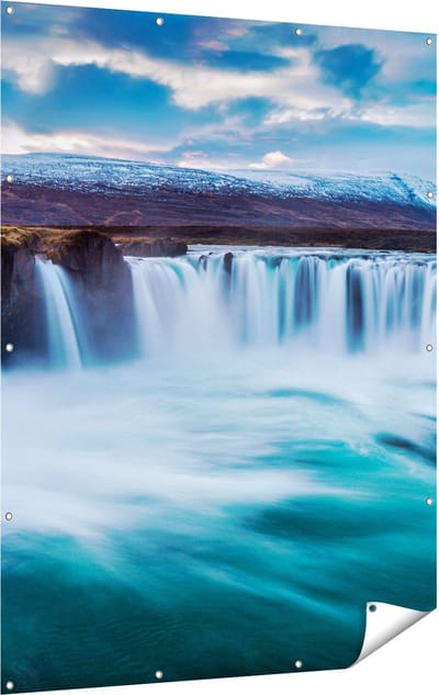 Gards Tuinposter Watervallen in het Blauw Groene Water - 120x160 cm - Tuindoek - Tuindecoratie - Wanddecoratie buiten - Tuinschilderij