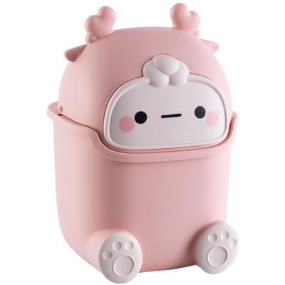 Mini Poubelle de Bureau en Plastique Adorable pour Salon, Salle à Manger, Poubelle avec Couvercle pour Maison, Léger rose