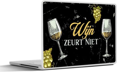 Laptop sticker - 15.6 inch - Wijn - Wijnglazen - Spreuken bordjes - 36x27,5cm - Laptopstickers - Laptop skin - Cover - Cadeau voor vrouw