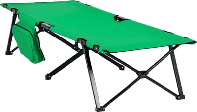 Kampeerbed Opklapbed - Veldbed Klapbed - Buiten Ontspannen - Met Zijvak Bekerhouder - 200 x 73 cm - Groen Zwart