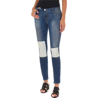 Lange denim broek gedragen effect met smal gesneden zomen 10DB50350 vrouw