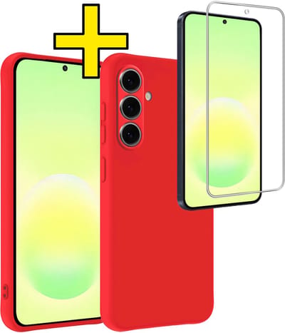 Hoesje - Met Screenprotector - Geschikt voor Samsung Galaxy A57 - Sterk & Shockproof - Back Cover - Siliconen Case - Telefoon Hoes - Telefoonhoesjes - Rood