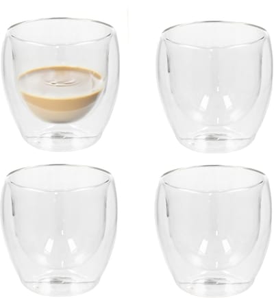 Gerimport Theeglazen Luz - 4x - dubbelwandig - borosilicaatglas - 250 ml - 9 x 9 cm - koffieglas