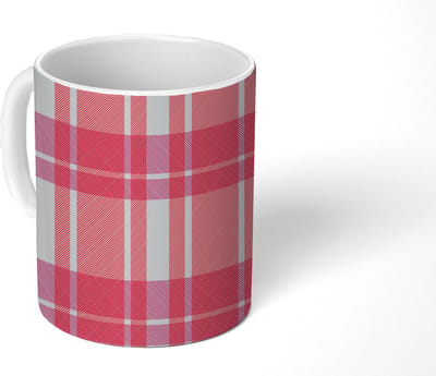 Mok - Koffiemok - Plaid - Roze - Patronen - Mokken - 350 ML - Beker - Koffiemokken - Theemok