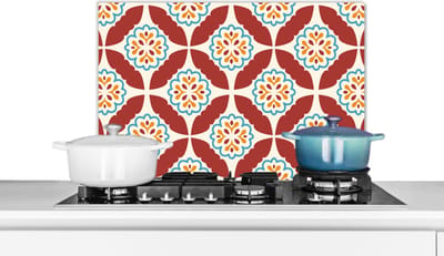 Spatscherm keuken 60x40 cm - Kookplaat achterwand Bloemen - Tegel - Patroon - Muurbeschermer - Spatwand fornuis - Hoogwaardig aluminium