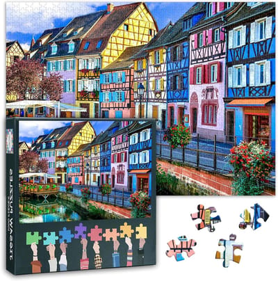 Puzzel voor volwassenen 1000 blokken, puzzels voor de stad Colmar in Frankrijk, puzzels voor volwassenen in de Elzas in Frankrijk, puzzelspellen of speelgoed voor oudere vrienden 50x70 cm