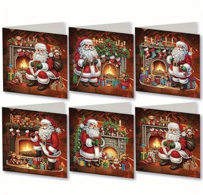 6 Diamond Painting Kerstkaarten - 15x15cm - Christmas kaarten met enveloppen - Diamond painting complete set