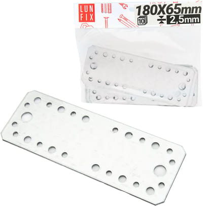 LUN FIX - Staalverbinder met gaten - 180x65x2,5 mm - 10 stuks - Geperforeerd - Verzinkt