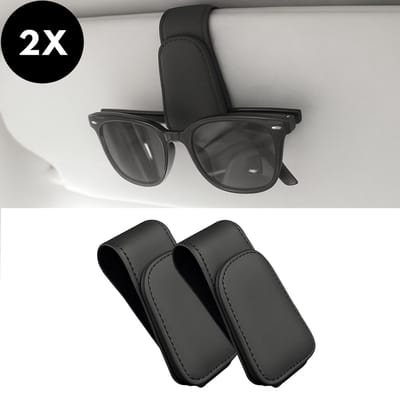 Ultiluxe® Zonnebril houders 2 stuks - Zwart - Brilhouder voor in de auto - Magnetische houder zonneklep - Leer look brillenhouder - Bril houder met clip - Zwarte brillenhanger - Auto organizer - PU leren zonnebril opberger - Universeel