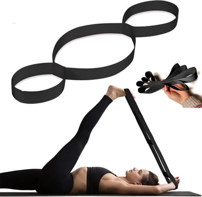 Stretchband voor Yoga, Pilates en Fascia Training - 75 cm Lang, 3.8 cm Breed - Duurzaam en Flexibel voor Pijntherapie en Rektraining - 3 Ringen Zwart