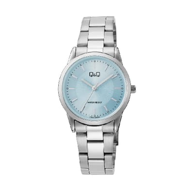 Q&Q-model c09a-024py-dameshorloge-zilverkleurig-lichtblauwe wijzerplaat-3 atm waterdicht-diameter 30 mm