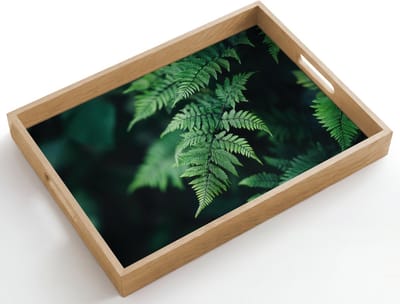 Dienblad hout 50x35 cm - Schootdienblad - Varenblad - Groen - Structuur - Wazig - Borrelplank rechthoek - Plateau dienbladen