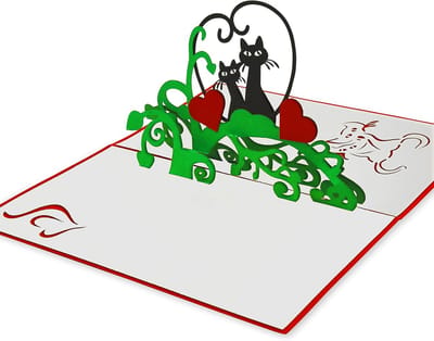 3D Pop-up Wenskaart met Katten - Emotionele Liefdesgroet voor Valentijnsdag, Jubileum of Verloving