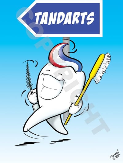 POSTER Cartoon - Tandarts - Wandelende kies  - 42 x 59,4 cm (A2) door Roland Hols