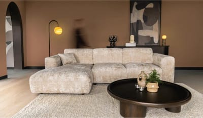 Hoekbank Kiki Cremona 14 - chaise longue arm links + 2-zits arm rechts - 282x165 cm - Beige