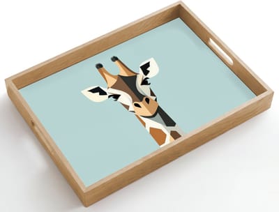Dienblad hout 50x35 cm - Schootdienblad - Giraffe - Illustratie - Bruin - Minimalistisch - Borrelplank rechthoek - Plateau dienbladen