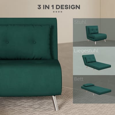 HAUSS SPOLE Fauteuil - Slaapfauteuil - 3-In-1 Met Bedfunctie En Verstelbare Rugleuning - Voor Logeerkamer En Woonkamer - Velvet Donkergroen