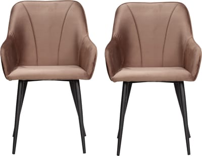 Soof&Tess - Set van 2 - Genoa Eetkamerstoel - Bruin - Fluweel - Velvet - Industrieel - Met armleuning - Easy Clean Stoffen - Hoge Kwaliteit