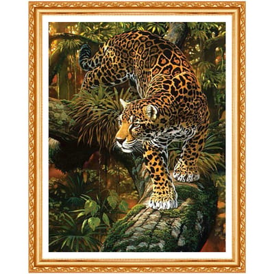 Het nieuwe 5D DIY diamantborduurwerk Forest Spot Leopard Diamond Cross Stitch Circular Diamond Decor 20X30CM black