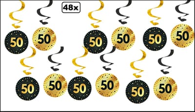48x Luxe Swirls 50 jaar zwart/goud - dubbelzijdig bedrukt - Thema feest verjaardag party festival