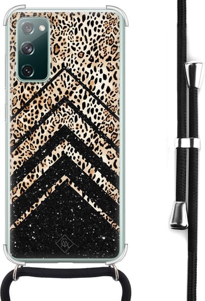 Casimoda® hoesje met koord - Geschikt voor Samsung S20 FE - Chevron Luipaard - Afneembaar koord - Siliconen/TPU - Bruin/beige