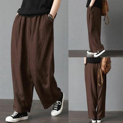 Wijde broeken Dames lente en herfst Katoen en linnen Dunne losse casual broek Linnen harembroek met wijde pijpen XXXXXL koffie
